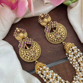 Bridal Peacock Jada Billai with Pearl Maatil-Bun Billai-Red-G13087